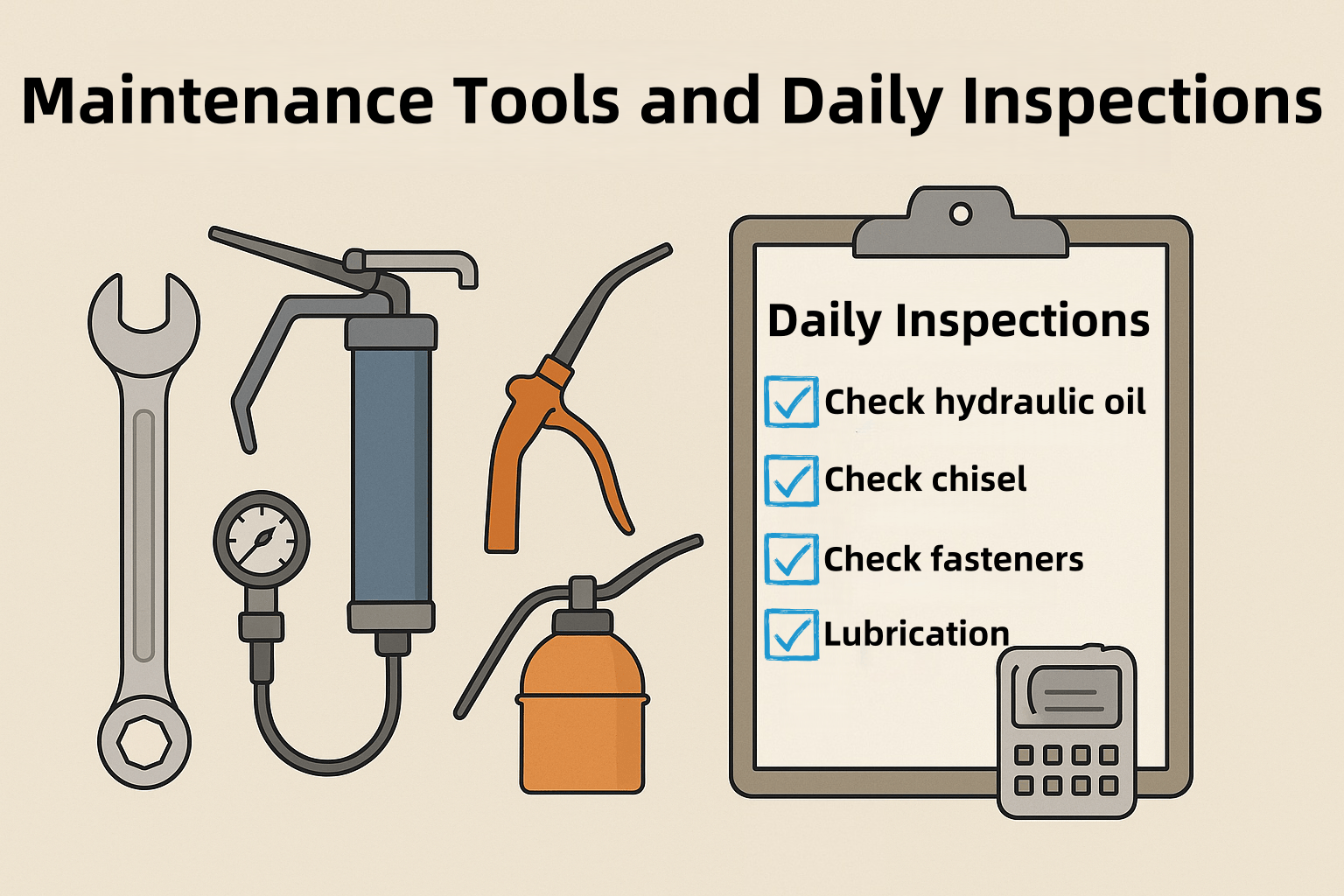 hydraulicbreaker maintenance tools and daily inspections